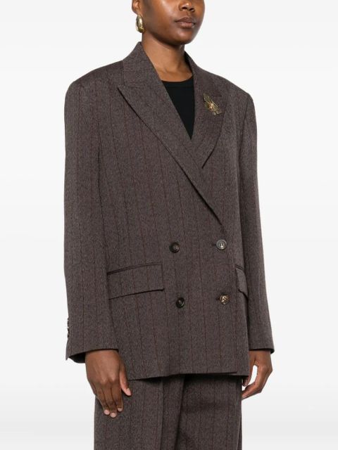 Golden Goose pinstripe butterfly-brooch blazer - Brown