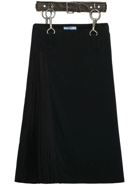 Prada belted pleated midi skirt - Black - zdjęcie produktu nr 1