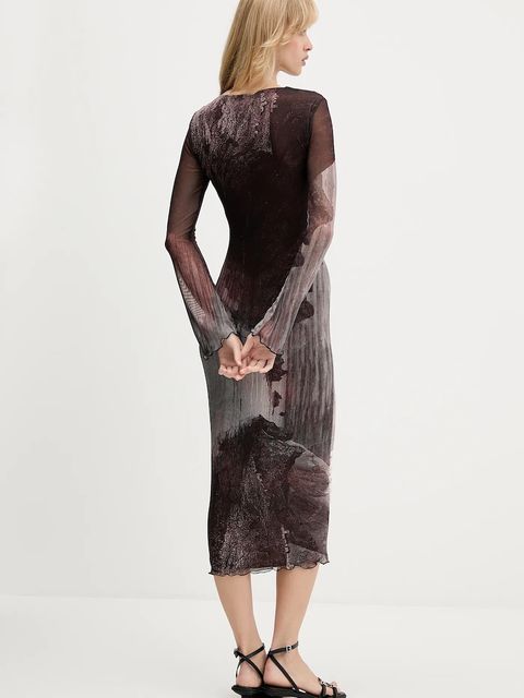 Desigual sukienka ABYSS LACROIX kolor brązowy midi dopasowana 25WWVK01 - zdjęcie produktu nr 2