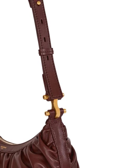 Balmain Ebene ruched leather shoulder bag - Brown