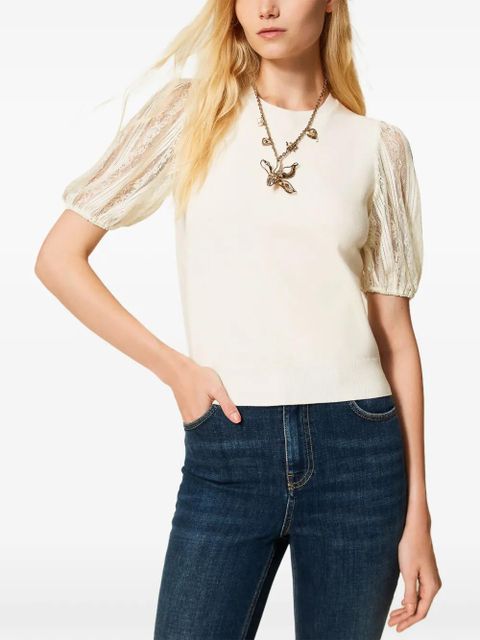 TWINSET lace-sleeve top - Neutrals - zdjęcie produktu nr 2