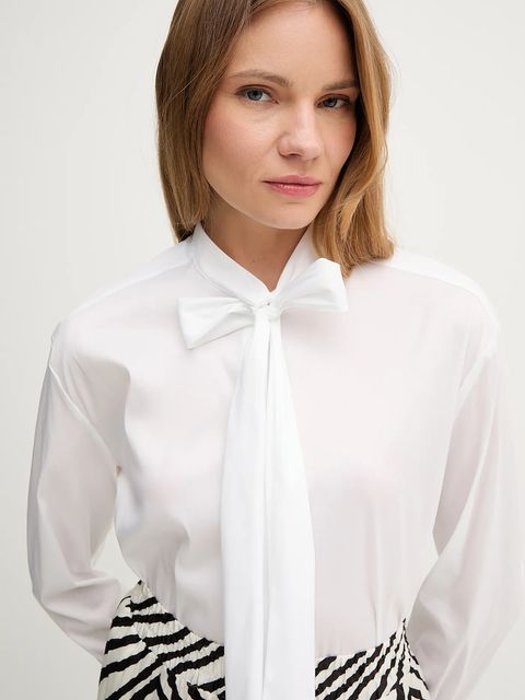 Joop! koszula damska kolor biały relaxed z wiązanym dekoltem 30047570