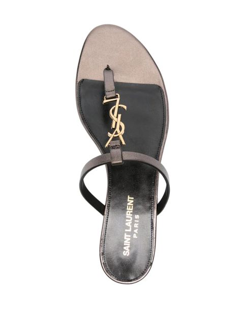 Saint Laurent Cassandra leather flip flops - Brown