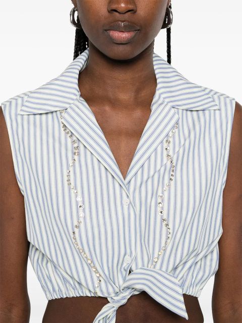 SANDRO striped-pattern embellished shirt - White