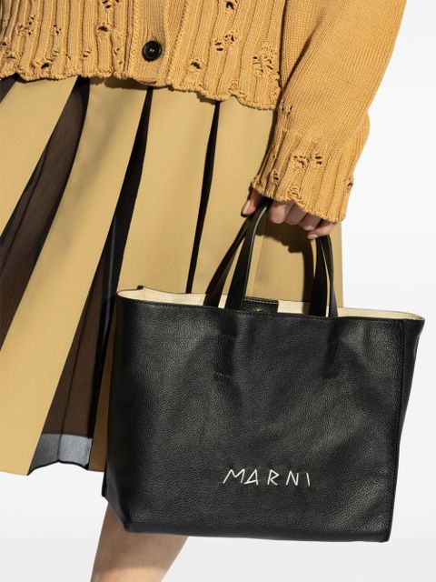 Marni logo-print leather tote bag - Black