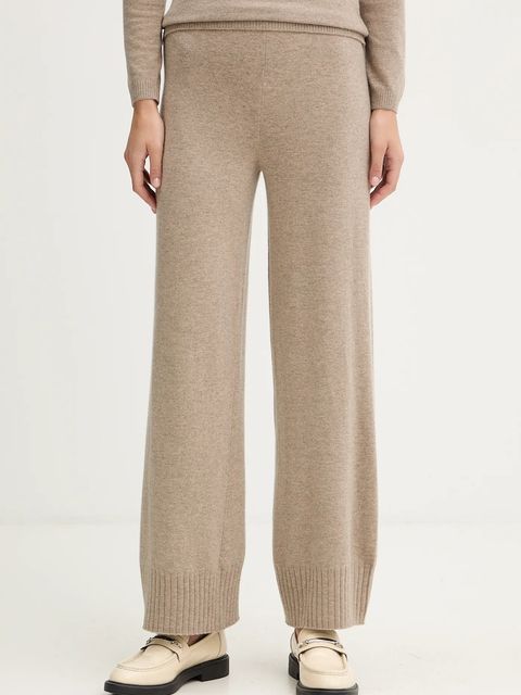 United Colors of Benetton spodnie z dodatkiem wełny damskie kolor brązowy szerokie high waist 102HDF00Z - zdjęcie produktu nr 1