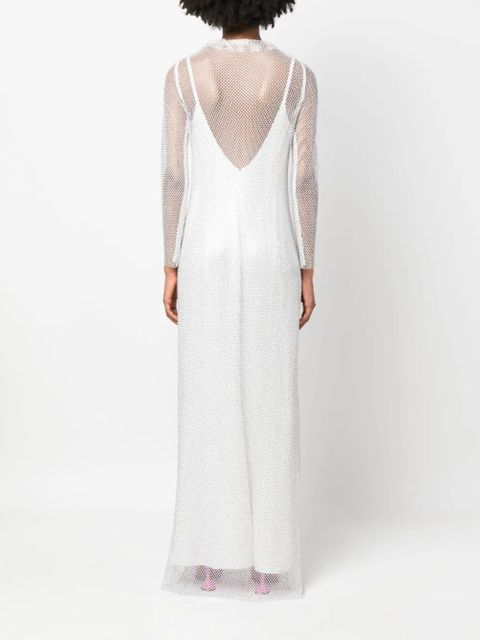 Max Mara rhinestone-mesh layered maxi dress - White