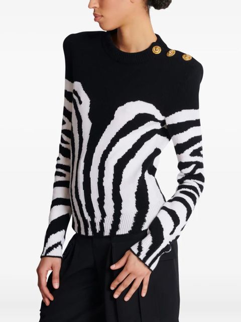 Balmain zebra-pattern padded-shoulder sweater - Black - zdjęcie produktu nr 2