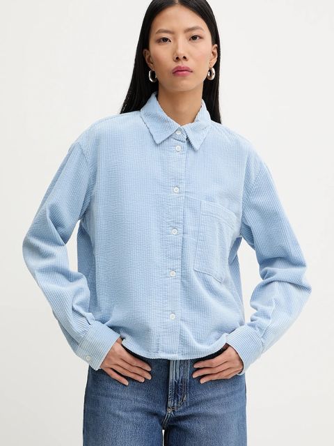 Marc O'Polo koszula sztruksowa damska kolor niebieski relaxed z kołnierzykiem klasycznym 5000007448 - zdjęcie produktu nr 1