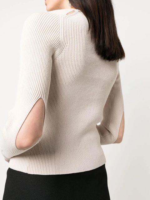FENDI ribbed-knit cotton-blend cardigan - Neutrals