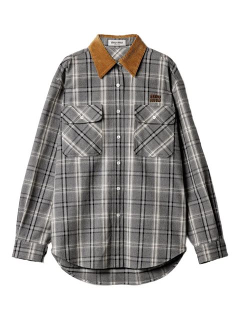 Miu Miu corduroy-collar flannel shirt - Grey - zdjęcie produktu nr 1