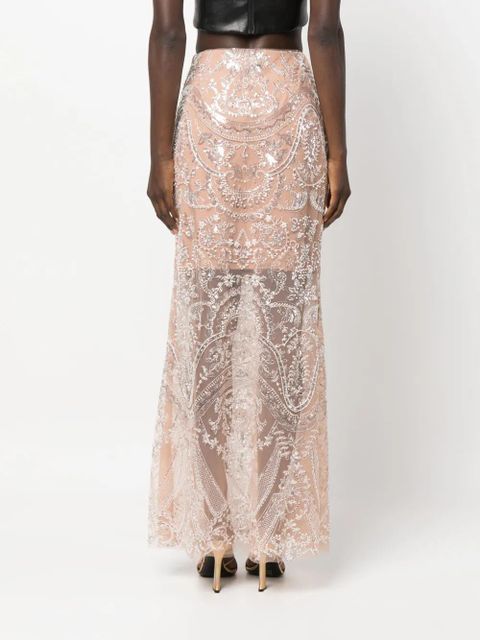 Self-Portrait bead-embellished layered skirt - Neutrals