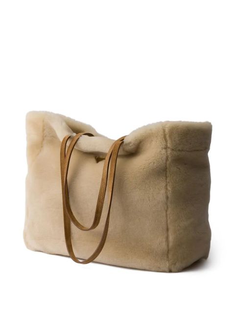 Prada large shearling tote bag - Neutrals