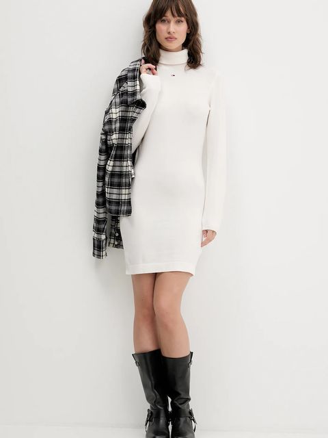 Tommy Jeans sukienka bawełniana kolor biały mini dopasowana DW0DW21958 - zdjęcie produktu nr 2