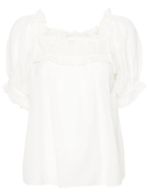 DÔEN lace-detailed puff-sleeve blouse - White - zdjęcie produktu nr 1