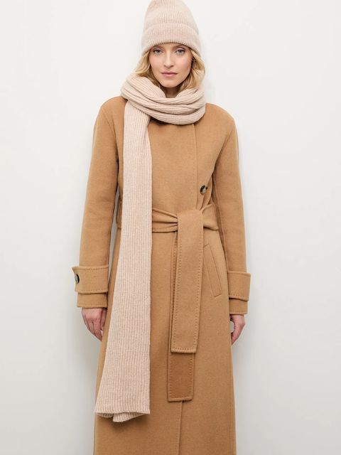 Answear.LAB szalik z wełną merino damski kolor beżowy gładki - zdjęcie produktu nr 2