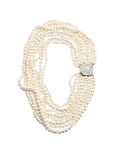 Valentino Garavani Ovalette necklace in metal, baroque glass pearls, and Swarovski® crystals - Silver - zdjęcie produktu nr 1