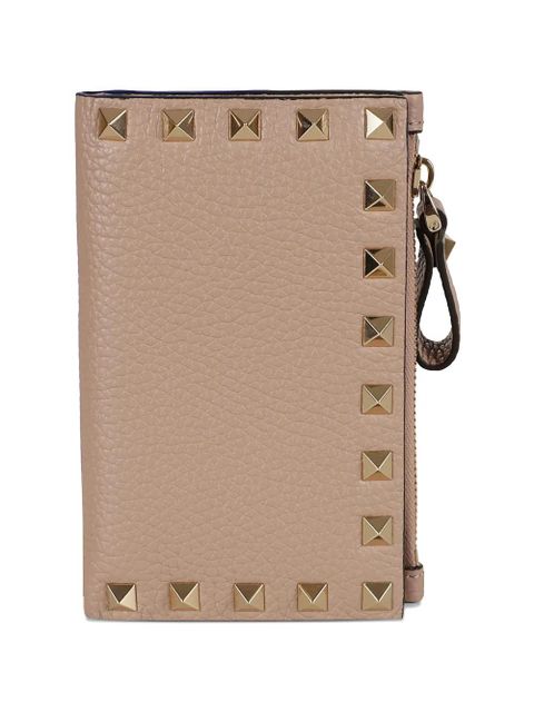 Valentino Garavani Rockstud zipped leather card holder - Neutrals
