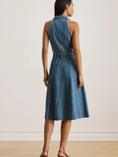 Lauren Ralph Lauren sukienka jeansowa kolor niebieski midi rozkloszowana 200P03639 - zdjęcie produktu nr 2