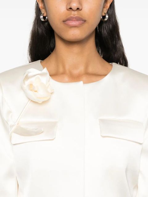 Self-Portrait 3D-flower satin jacket - White