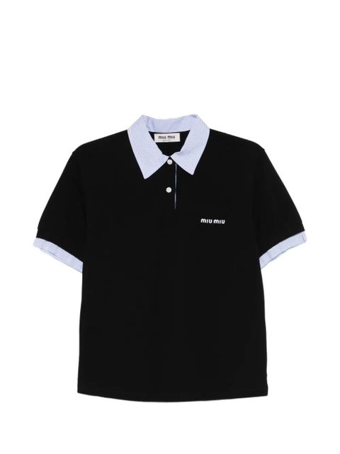 Miu Miu striped-trim piquet polo top - Black - zdjęcie produktu nr 1