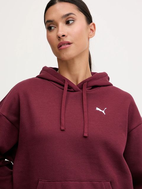 Puma bluza damska kolor bordowy z kapturem gładka 682385