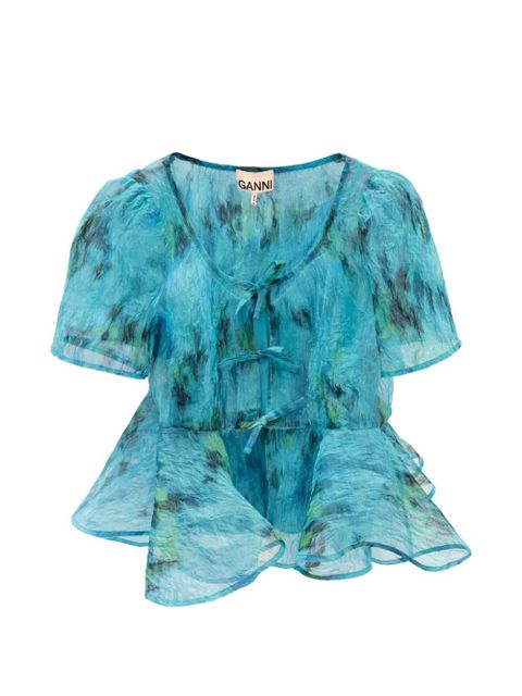 GANNI printed peplum blouse - Blue - zdjęcie produktu nr 1