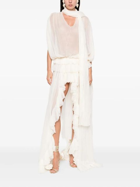 Blumarine pleated ruffled asymmetric day dress - Neutrals - zdjęcie produktu nr 2