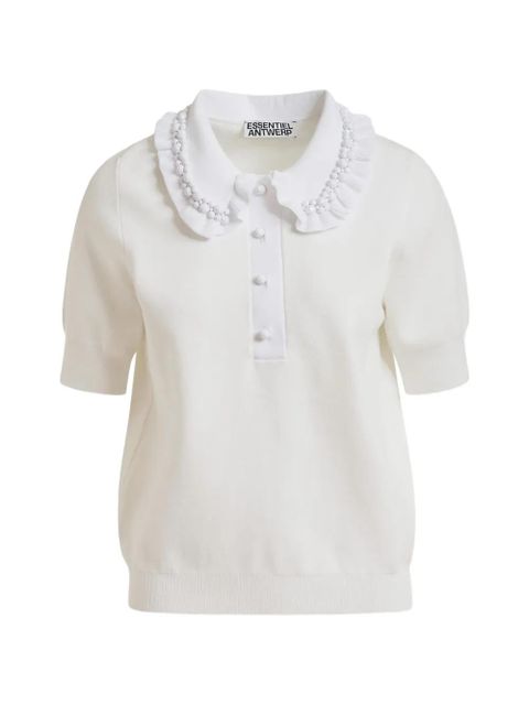 Essentiel Antwerp beaded ruffled polo top - White - zdjęcie produktu nr 1