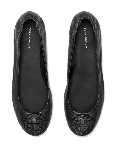Tory Burch Minnie logo-plaque ballerina shoes - Black