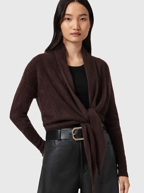 AllSaints kardigan kaszmirowy damski kolor brązowy lekki W091KD - zdjęcie produktu nr 1