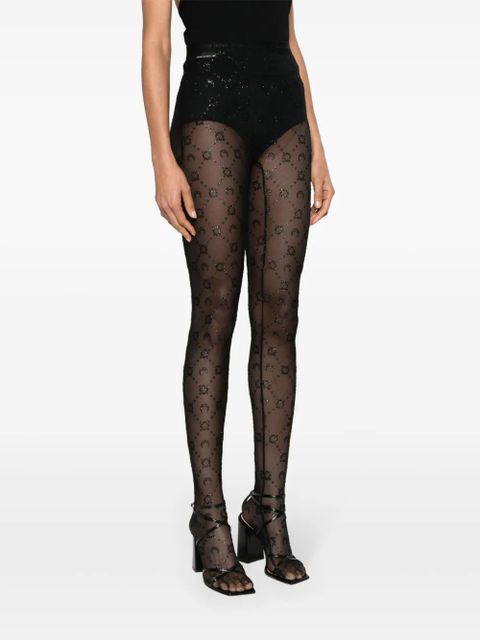 Marine Serre moon-embroidered mesh tights - Black
