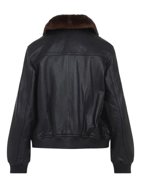 Yves Salomon faux-fur collar leather jacket - Black
