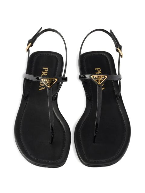 Prada triangle-logo patent-leather sandals - Black