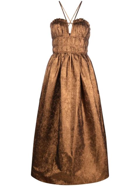 Ulla Johnson Seraphina halterneck taffeta midi dress - Brown - zdjęcie produktu nr 1