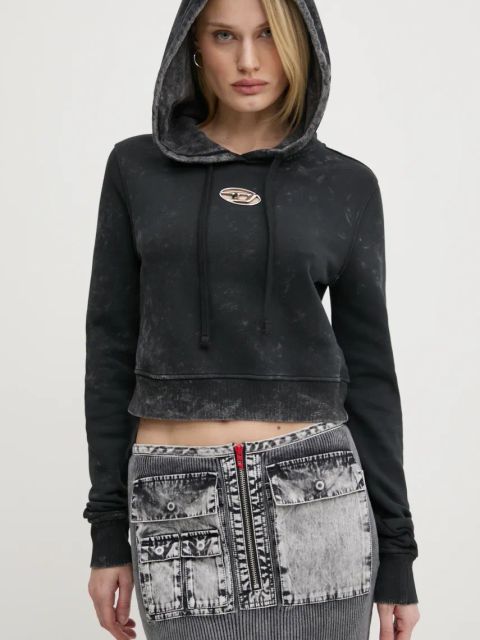 Diesel bluza bawełniana F-SLIMMY-HOOD-P5 SWEAT-SHIRT damska kolor czarny z kapturem wzorzysta A14492.0IPAC