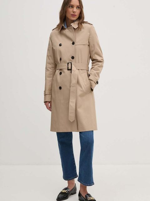 Tommy Hilfiger trencz damski kolor beżowy przejściowy dwurzędowy WW0WW42133 - zdjęcie produktu nr 1