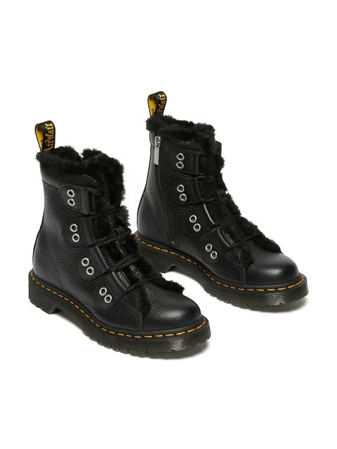 Dr. Martens workery skórzane 1460 LTT Fur Lined damskie kolor czarny na platformie lekko ocieplone DM31876001 - zdjęcie produktu nr 2