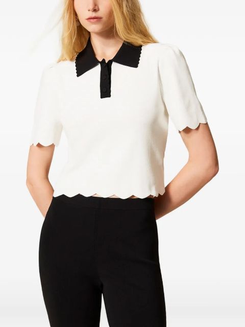 TWINSET scalloped-trim knitted polo shirt - White - zdjęcie produktu nr 2