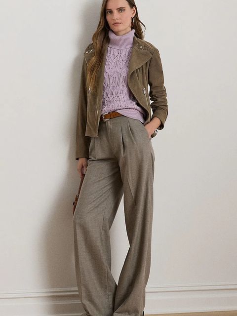 Lauren Ralph Lauren kurtka biker skórzana kolor brązowy przejściowa 200951236