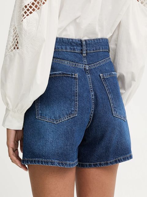 Answear.LAB szorty jeansowe damskie kolor granatowy gładkie high waist