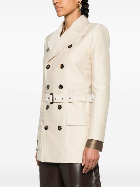 Saint Laurent belted double-breasted coat - Neutrals