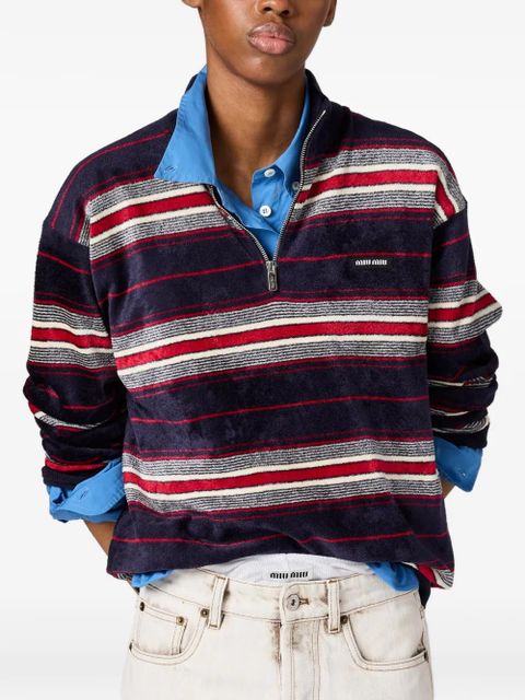 Miu Miu striped half-zipper chenille sweater - Blue