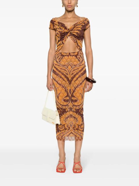 ETRO graphic-print mesh maxi dress - Brown