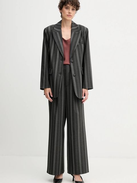 Mos Mosh spodnie EVINE damskie kolor szary szerokie high waist 173851