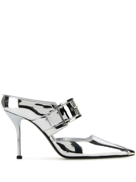 Alexander McQueen Punk 90mm buckled metallic mules - Silver - zdjęcie produktu nr 1