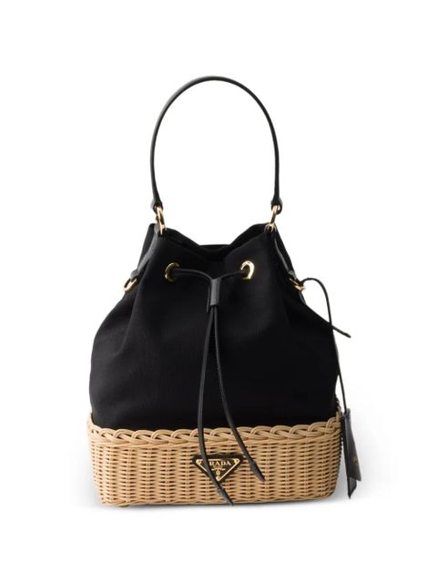 Prada wicker and canvas bucket bag - Black - zdjęcie produktu nr 1