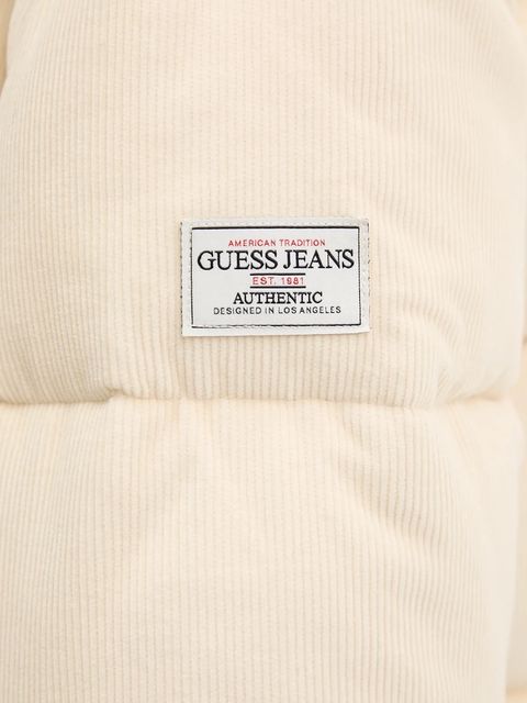 Guess Jeans kurtka sztruksowa kolor beżowy zimowa W5BL17 W2061