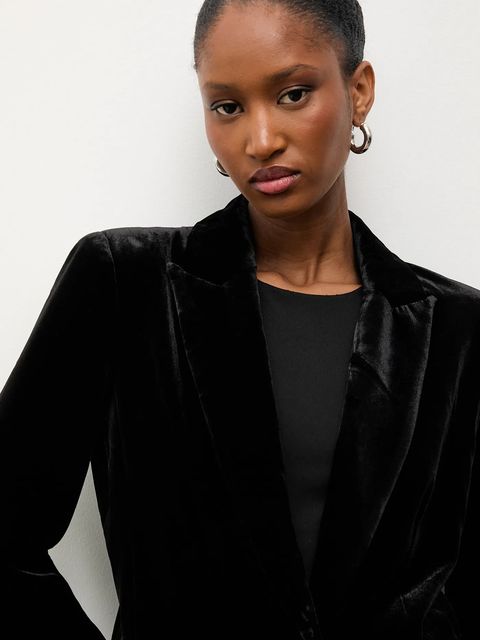 Answear.LAB marynarka welurowa kolor czarny jednorzędowa gładka