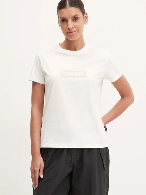 Napapijri t-shirt bawełniany S-Box damski kolor beżowy NP0A4IP12061 - zdjęcie produktu nr 1